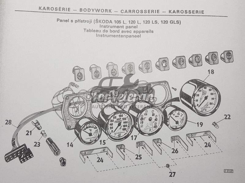 Panel přístrojové desky / rámeček budíků ŠKODA 120LS, 130 - otáčkoměr ; 114980113